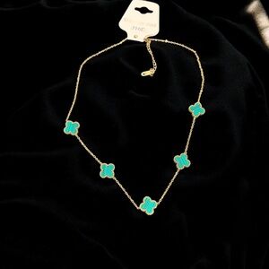 Gold-Tone Necklace with Turquoise Clover Accents - Women Jewelry